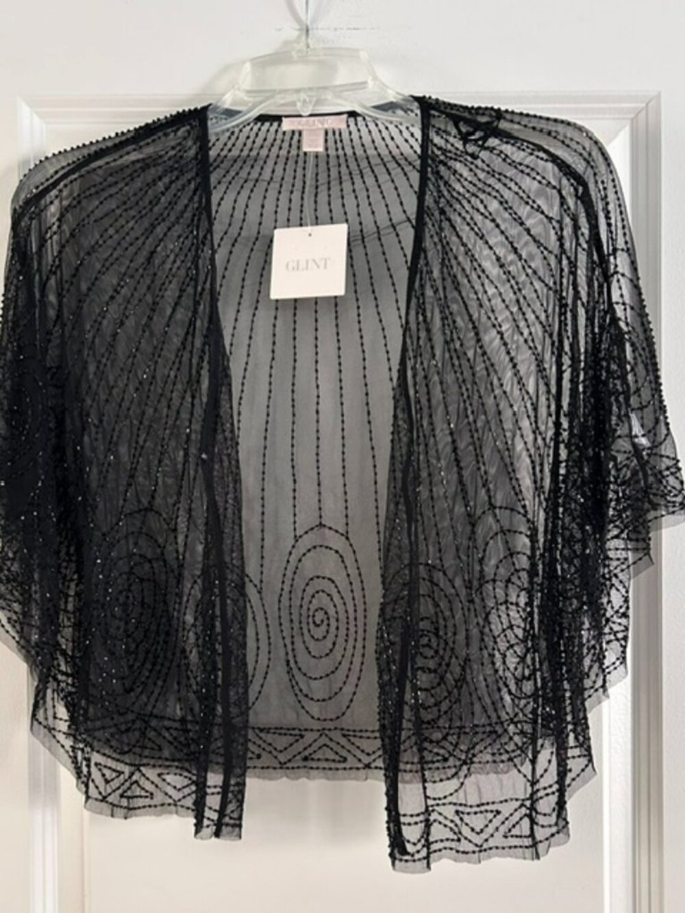 NWT Glint Women's Sheer Mesh Beaded Evening Wrap, OSFM